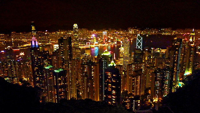 Hong Kong and Kowloon from the Peak at night