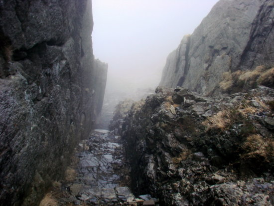 Looking back down Whin Dyke while ascending the gully to The Saddle