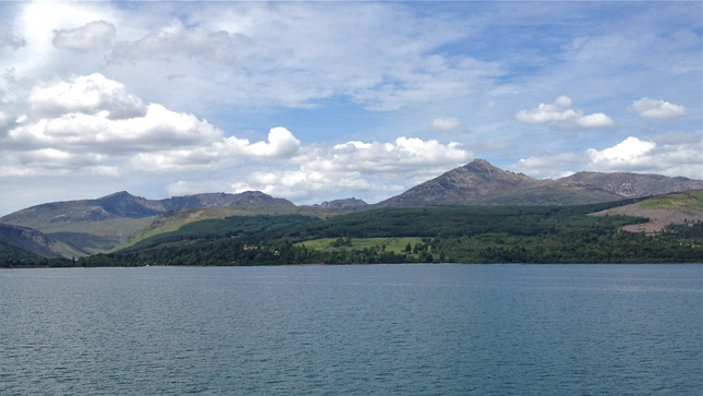 Goatfell seen when arriving by ferry into Brodick Bay Goatfell seen when arriving by ferry into Brodick Bay