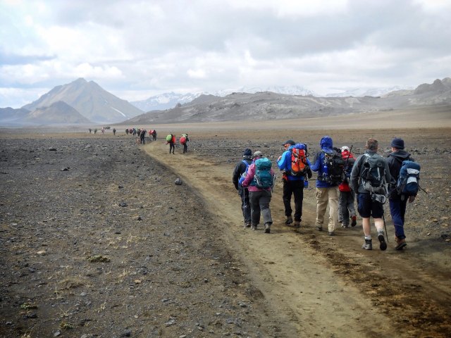 The whole gang trekking across the great ash dessert
