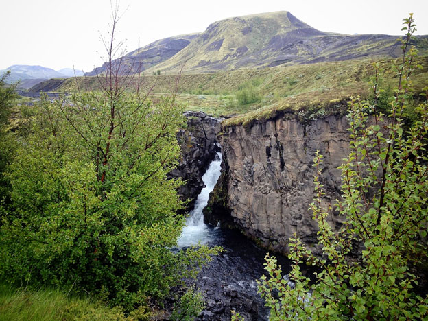 Mountains, waterfalls and trees all part of the Icelandic landscape