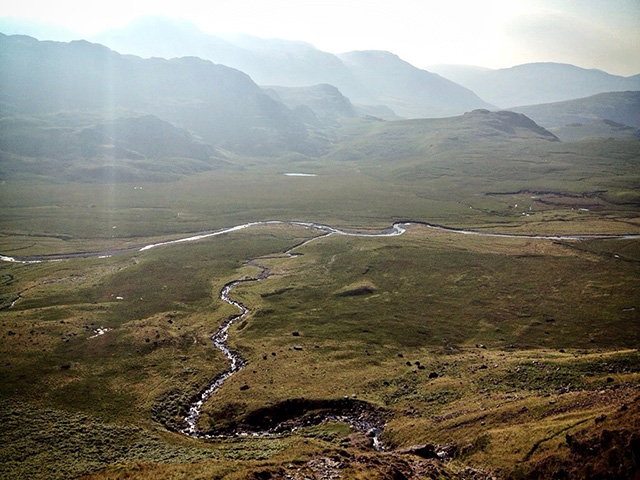 Early morning view down over Great Moss while scrambling up Cam Spout