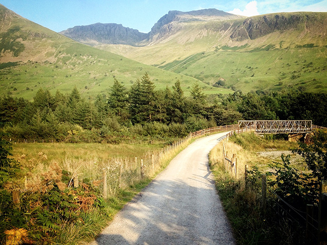 Scafell Pike seen in the distance when approaching Wasdale Head Campsite