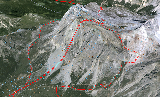 GPX data from Google Earth showing the black route descent from Lagazuoi
