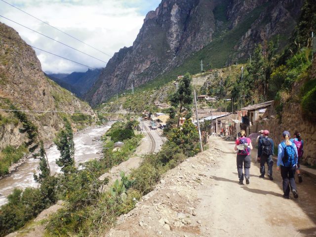The dusty start to The Inca Trail beside the Rio Urubamba and railway tracks