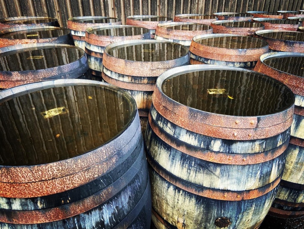 Whiskey barrels at the Glengoyne Distillery