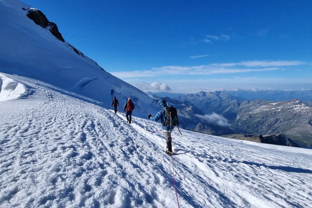 Descending the glacier
